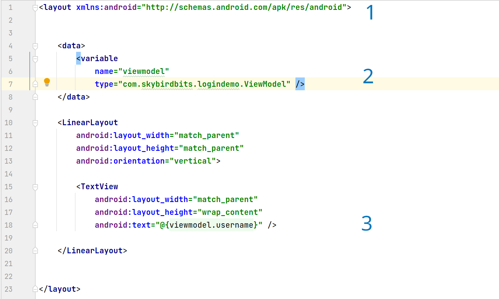 مراحل استفاده از data binding در فایل xml